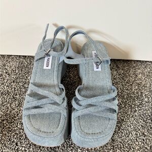 Steve Madden Light Denim Strappy Platform Slingbacks